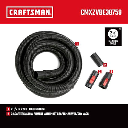 CRAFTSMAN CMXZVBE38759 2-1/2 in. x 20 ft. POS-I-LOCK Wet Dry Vacuum Hose | Industrial-Grade Shop Vacuum Hose Attachment Kit, Fits Most CRAFTSMAN Wet/Dry Vacuums with a 2-1/2 in. Diameter Inlet - style: 2-1/2 in. by 20 ft.