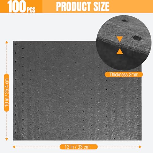 100 PC Oil Absorbent Pads, 13"x10"x2mm | Meltblown Polypropylene Mats, Hand-Tear Lines, Vacuum Packaging for Garage, Workshop & Under Car