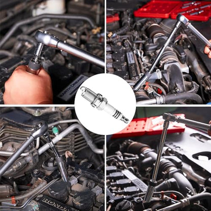 WIILDIS 6 PCS 3/8" Drive Magnetic Swivel Spark Plug Socket Set,Include 9/16-Inch, 5/8-Inch, 14mm, 16mm Socket & 3/8-inch Drive with 6-Point and 12-Point, CR-V - size: 6 PCS
