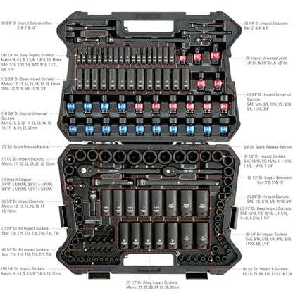 STARWORK TRUE MECHANIC 153-Piece 1/4", 3/8", 1/2" Drive Master Impact Socket Set, Professional, SAE/Metric