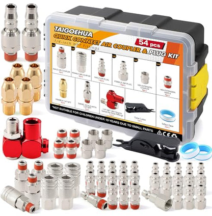 54-Pcs 1/4 NPT Air Fittings Kit, Quick Connect Fitting Set with Swivel Coupler, Push to Connect Pneumatic Fittings Assortment for Air Compressor, Air Line, Pneumatic Tools - size: 54 PCS