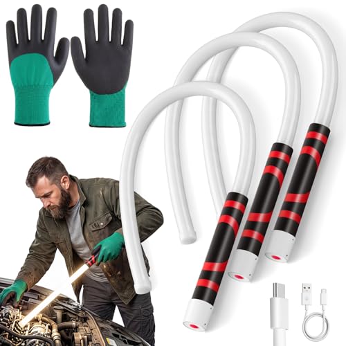 3 Pcs 29" Bendable LED Flashlight Stick Rechargeable Flexible Work Light Stick with a Pair of Gloves High Lumen & 3 Brightness Modes 360° Rotate for Car Repairs Mechanical Inspection - size: 29 inches
