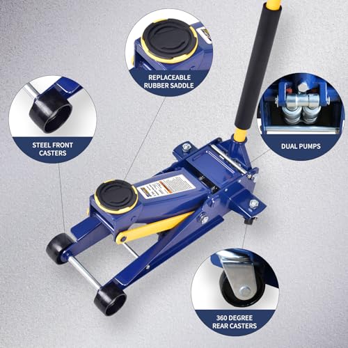 Aain® Heavy duty 3 Ton Floor Jack, Steel Hydraulic Service Jack Quick Rise With Double Pump Quick Lift, Blue HT3300 - color: Blue, style: 3 ton