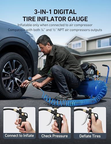 AstroAI Digital Tire Pressure Gauge with Inflator, 3-250 PSI Air Chuck & Compressor Accessories Heavy Duty with Quick Connect Coupler, 0.1 Display Resolution, 1Pack Standard, with case - size: 1 Pack Standard, style: with case
