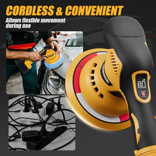Car Detailing and Polishing Compatible with Dewalt 20V Battery, 5500 RPM Dual-Action Polisher with 8 Variable Speeds -Battery Not Included - color: Yellow