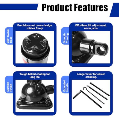 YATOINTO 2 Ton Spiral Car Jack with Telescoping Handle - Swivel Top Mechanical Bottle Jack, 7.08"-15.35" Lift, Compact Fit for Toyota/Chevy Trucks