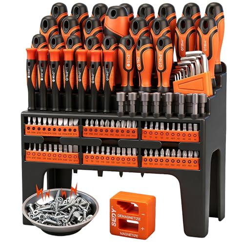 124-Piece Magnetic Screwdriver Set with Plastic Racking, Precision Screwdrivers, Magnetizer, Demagnetizer, Allen Keys, Nut Drivers, Ratchet Handles, Sockets & More - DIY Tools for Men, Tools Gift - style: 124 PCS Master + Storage Rack