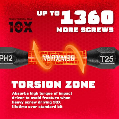 Geinxurn 10Pcs PH2-T25 Impact Double End Screwdriver Bit Set, 2.56 in. #2 Phillips /#25 Torx Power Driver Bits, Magnetic S2 Steel Two Sides Screwdriver Bits Set with Storage M-Box - style: 2.56"-PH2/T25-10PC