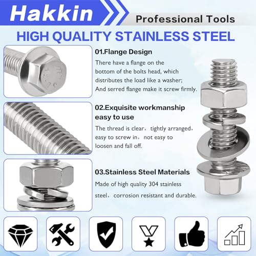 244PCS M6-1.0 M8-1.25 Flange Hex Head Bolts and Nuts Kit, M6 M8 Metric Flange Hexagon Screws Serrated Nuts Washers, 304 Stainless Steel M6 Bolt M8 x 1.25 Bolt Screw Set Hakkin - size: 244PCS M6 M8 Flanged Bolts Silver