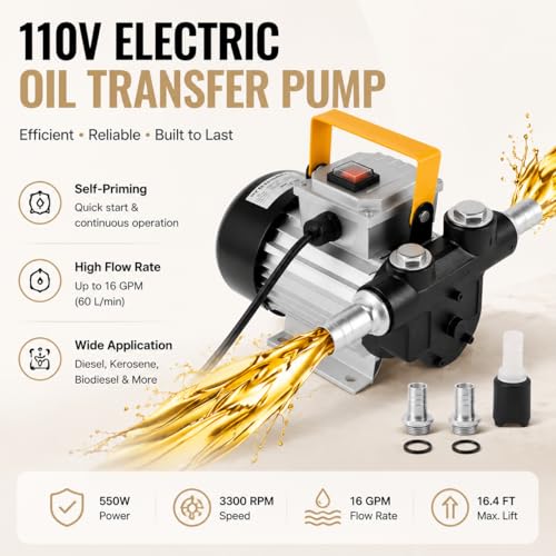 110V AC 16GPM 60L/min Oil Transfer Pump, Electric Self-priming Oil Pump, Fluid Extractor Pump for Diesel, Electric Fluid Pump, Kerosene, Biodiesel