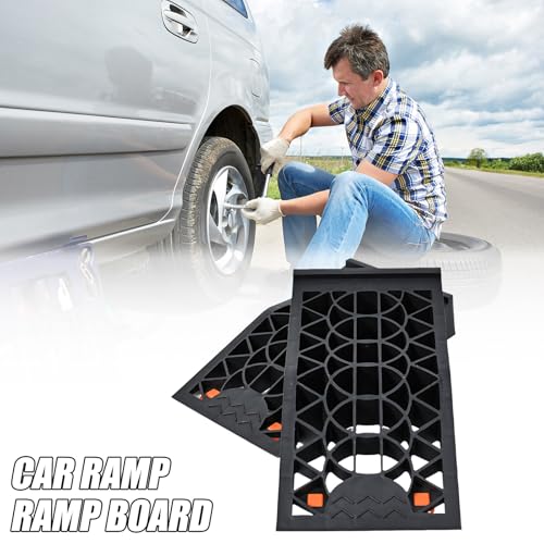 Car Rubber Ramps, 2 Pcs Low Profile Vehicle Service Ramps with Surface, 4000 Lbs Capacity Tire Changing for Garage