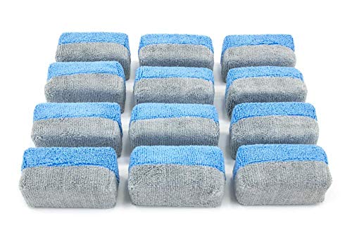 Autofiber [Saver Applicator Terry] Ceramic Coating Applicator Sponge | 12 Pack | with Plastic Barrier to Reduce Product Waste. (Blue/Gray, Mini) - color: Blue/Gray