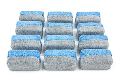 Autofiber [Saver Applicator Terry] Ceramic Coating Applicator Sponge | 12 Pack | with Plastic Barrier to Reduce Product Waste. (Blue/Gray, Mini) - color: Blue/Gray