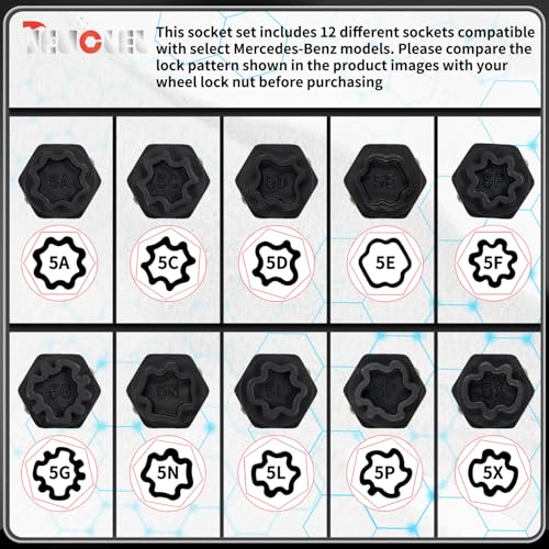 12PCS Wheel Locking Nut Key Kit Compatible with Mercedes Benz | Wheel Lock Nut Socket Adapter Set, Anti-Theft Lug Removal Tool, Anti-Theft Screw Remover, Repair Tool, Tyre Fitting, garage
