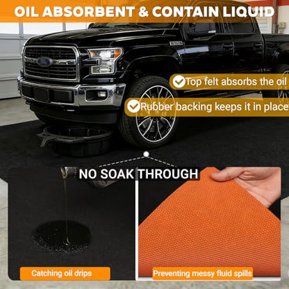 Garage Mats for Floor 17'x7'4" - Premium Felt & Non-Slip Rubber Oil Spill Drip Resistant Driveway Garage Protector, Trimmable Auto Trunk Liner, Parking Mats for Under SUV Sports Car, Black Orange | Safety Anti-slip, Absorbs and Contain Water Grease, No Le