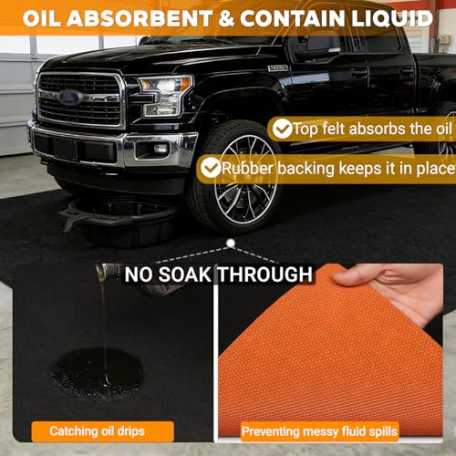 Oil Spill Mat, 72"x60" Heavy Duty Absorbent Grease Garage Floor Protector Under Car Auto Repairs, Oil Change Leak Resistant Rubber Mat for Driveway Tractor Mower, Black - size: 72" x 60"-Nonslip Black Orange
