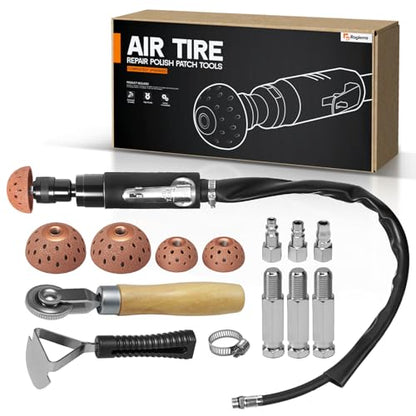 Air Tire Repair Polish Patch Tools - 2500RPM Low-Speed Buffer with Tungsten Carbide Wheel, Inner Liner Scraper & Patch Roller | Complete Polish & Patch Tool Set for Air Tires