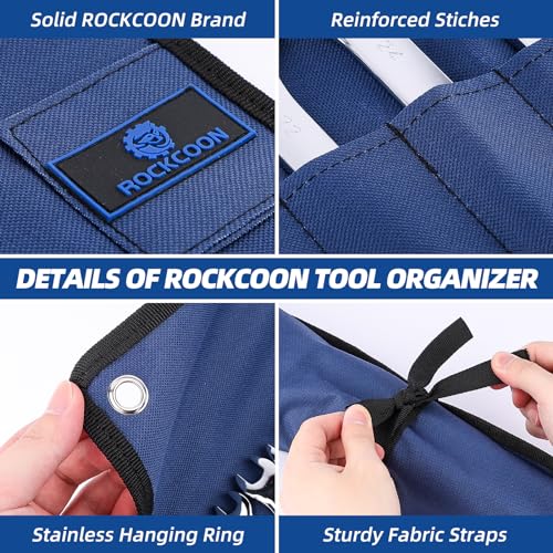 2 Pack 16 Pocket Wrench Roll Organizer, Blue & Green – Waterproof Oxford Cloth Heavy Duty Tool Roll Bag for Wrenches/Screwdrivers (Tools NOT Included) - color: Blue+Green
