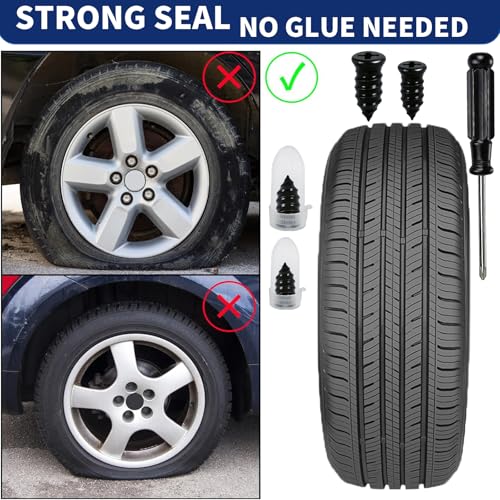 Tire Plugs Kit, 40PCS Tire Repair Rubber Nail kits Screw in Tyre Repair Plugs, Self-Service Vacuum Tyre Plug Screw Type, Tirefix Rubber Nails Kit Tool for Cars, Motorcycle, Trailer, Truck, ATV,RV - style: 40PCS