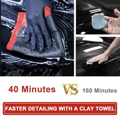 2 Pack Clay Bar Towels Auto Detailing, Fine Grade Microfiber Chamois Towel for Car DIY Detail (Red) - color: Red, size: 2 Pack