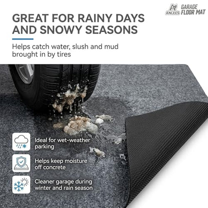 Garage Floor Mat, 7.4' x 8.4'-Absorbent Waterproof Parking Mat for Cars, SUVs & Motorcycles, Includes Installation Tape, Protects Concrete from Oil Drips, Mud, Snow and Tire Marks, Cut to Fit - size: 7'5" x 8'5" (Rectangular)