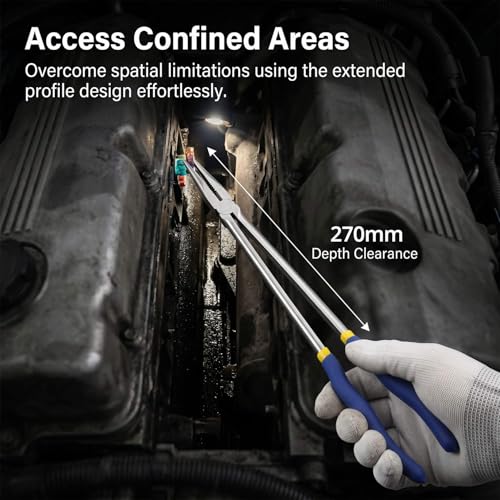 QWORK 16 Inch Long Reach Needle Nose Pliers, Straight Long Nose with Narrow Jaws, Chrome Vanadium Steel Mechanic Pliers for Tight Spaces, Auto/Motorcycle Repair, Machinery & Pipeline Maintenance