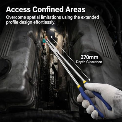 QWORK 16 Inch Long Reach Needle Nose Pliers, Straight Long Nose with Narrow Jaws, Chrome Vanadium Steel Mechanic Pliers for Tight Spaces, Auto/Motorcycle Repair, Machinery & Pipeline Maintenance