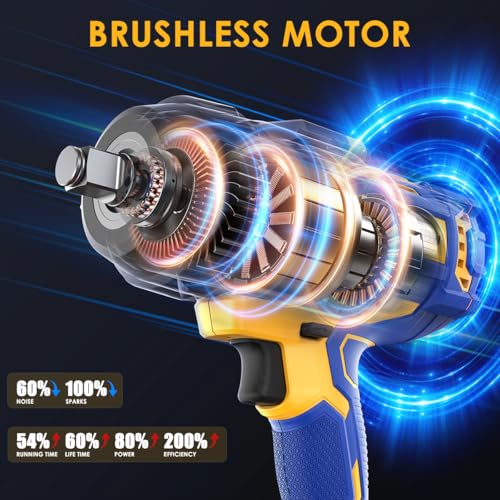 Cordless Impact Wrench 1/2" for Dewalt 20V Battery | High Torque 1700FT-LBS Brushless Impact Driver, Auto-Stop Reverse, Variable Speed, Heavy Duty Impact Gun (Bare Tool) - size: 1700 FT-LBS