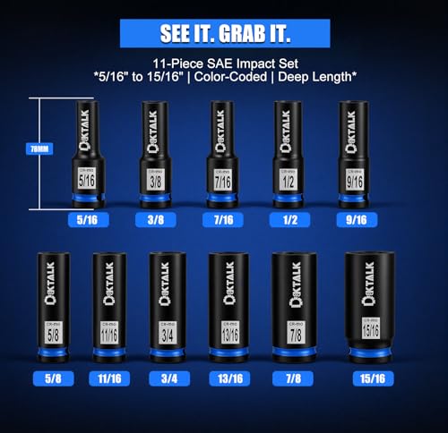 11PCS 1/2“ Drive Impact Deep Socket Set SAE (5/16″-15/16″) 6-Point CR-MO | Deep Well Socket Set for Impact Wrench, Heavy Duty Automotive & Machinery Repair - size: 11PCS SAE