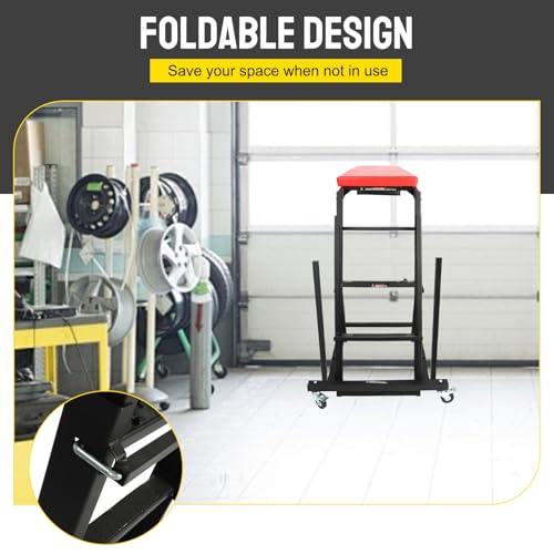 Top Adjustable Automotive Creeper, 45" - 66" 400 LBS Capacity High Top Creeper, Foldable Automotive Engine High Top Creeper, 4 Swivel Caster Wheels for Home Garage, Workshop Repair Maintenance