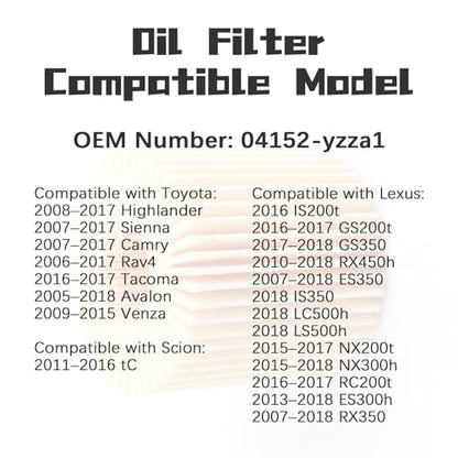 64mm Oil Filter Wrench Kit,Engine Oil Filter Removal Tool with OEM 04152-yzza1 Filters and 80430-12031 Gaskets,Professional Oils Change Tools Compatible with Toyota Lexus Scion