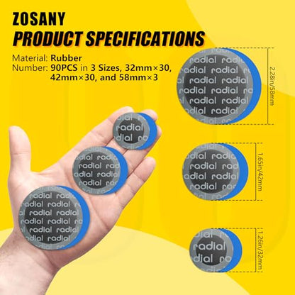 91 Pack Heavy Duty Tire Puncture Repair Kit | Comprehensive tire patch set with roller tool, multiple patch sizes 32mm 42mm 58mm, suitable for bike motorcycle car truck in