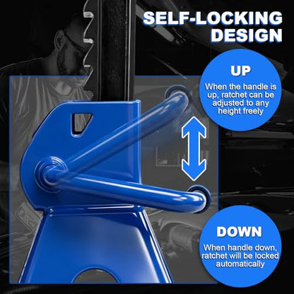 Jack Stands 3 Ton (6,600 LBs) with Double Pin Locking,Rubber Cover and Large Foot Base,12"-17" Adjustable Height Heavy Duty Jack Stands,Lifting Car,SUV,MPV,Pickup Truck,ATV/UTV,2 Pack Blue | 6,600 LBs Capacity, Double Pin Locking, Rubber Cover and Large F