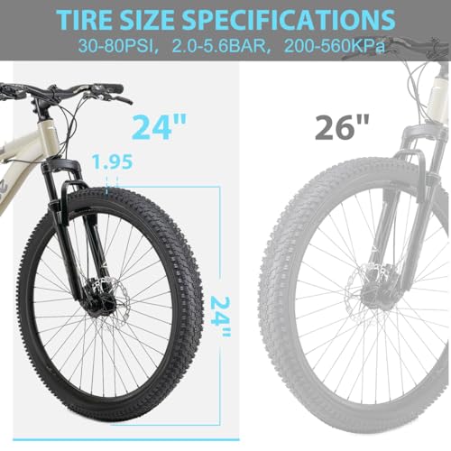 Hycline 2-Pack Mountain Bike Tires Set: 20/24/26/27.5-inch Folding Replacement High-Performance Wear-Resistant Bicycle Tires and Pair Inner Tubes with Tire Levers for MTB Off-Road Bike - color: 24x1.95-30TPI