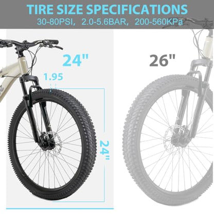 Hycline 2-Pack Mountain Bike Tires Set: 20/24/26/27.5-inch Folding Replacement High-Performance Wear-Resistant Bicycle Tires and Pair Inner Tubes with Tire Levers for MTB Off-Road Bike - color: 24x1.95-30TPI