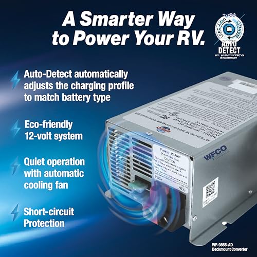 WFCO Genuine WF-9855-AD-CB RV Converter/Charger Deckmount 55Amp DC Output with Patented Auto Detect™ Technology Lead Acid Lithium Multi-Stage Charging
