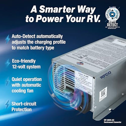 WFCO Genuine WF-9855-AD-CB RV Converter/Charger Deckmount 55Amp DC Output with Patented Auto Detect™ Technology Lead Acid Lithium Multi-Stage Charging