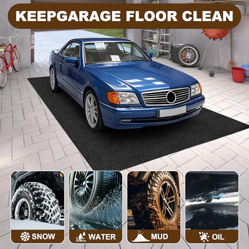 Non-Slip Garage Floor Mat, 17' x 7.4' Heavy Duty Under Car Parking Mat, Waterproof Oil Spill Containment Mat, Cuttable Reusable Garage Protector Mat for Concrete Floor
