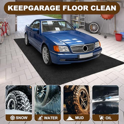 Non-Slip Garage Floor Mat, 17' x 7.4' Heavy Duty Under Car Parking Mat, Waterproof Oil Spill Containment Mat, Cuttable Reusable Garage Protector Mat for Concrete Floor