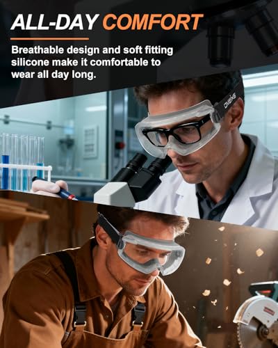 Anti Fog Safety Goggles Over Glasses - ANSI Z87.1 Certified Eye Protection for Chemistry Lab Work - 2 Pack - color: 2pcs - Light Grey