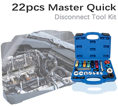 Master Quick Disconnect Tool Kit, 22pc Line Disconnect Tool Set for AC Fuel Line & Transmission Systems, Fuel Line Quick Disconnect Tool Master Set Compatible with Ford Chevy GM Models