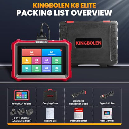 KINGBOLEN K8 Elite Full Systems Bidirectional Scan Tool, 8" Wired OBD2 Scanner Car Scanner, Lifetime Update Without Fee, 34+ Resets, Active Tests, ECU Function, FCA AutoAuth, CANFD & DOIP
