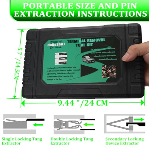 41 Pcs Terminal Pin Removal Tools with Blow-Molded Case - Electrical Pin Removal Tools Automotive Depinning Tool Kit for Automotive & Household Devices Most Connector, Green - color: green