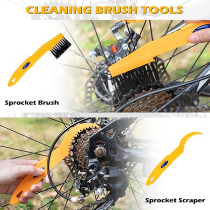 focopot Bike Cleaning Kit with 25 oz Bike Cleaner,10 Gear Floss,Toolbox | 13 Pcs,10oz Degreaser,2oz Lube,Scrubber,Suitable for Mountain/Road/E Bike,Biodegradable Safe Formula,Bike Cleaning Brush Tool
