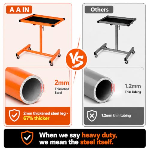 A A IN Mechanics Rolling Work Table, Adjustable Mobile Tray Table for Shop, Garage, DIY. Tool Tray Cable with Wheels. 220 lb. Capacity, Orange | Adjust Height 37.7-45 in, Heavy-Duty Big Tray Tool Table with Rubber Pad, Smooth mobility, for repair shops, D
