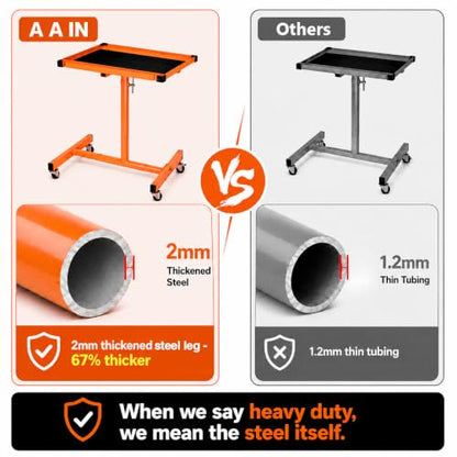 A A IN Mechanics Rolling Work Table, Adjustable Mobile Tray Table for Shop, Garage, DIY. Tool Tray Cable with Wheels. 220 lb. Capacity, Orange | Adjust Height 37.7-45 in, Heavy-Duty Big Tray Tool Table with Rubber Pad, Smooth mobility, for repair shops, D