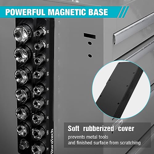 DURATECH Magnetic Socket Organizer, 1/2" SAE Socket Tray Holds 16 Pieces Standard & Deep Size Sockets, Magnetic Sockets Holder(Socket Not Included) - size: 1/2" DR, SAE