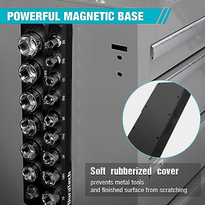 DURATECH Magnetic Socket Organizer, 1/2" SAE Socket Tray Holds 16 Pieces Standard & Deep Size Sockets, Magnetic Sockets Holder(Socket Not Included) - size: 1/2" DR, SAE