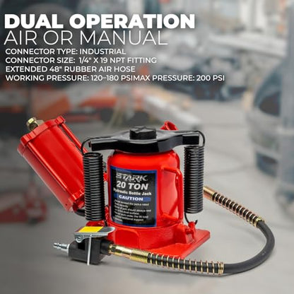 Stark USA 20-Ton Portable Hydraulic Bottle Jack Air-Operated Pneumatic Lift Low Profile Manual Air Jack, Auto Truck Travel Trailer Repair (44000 LBS) - size: 20 Ton Pneum Low Profile