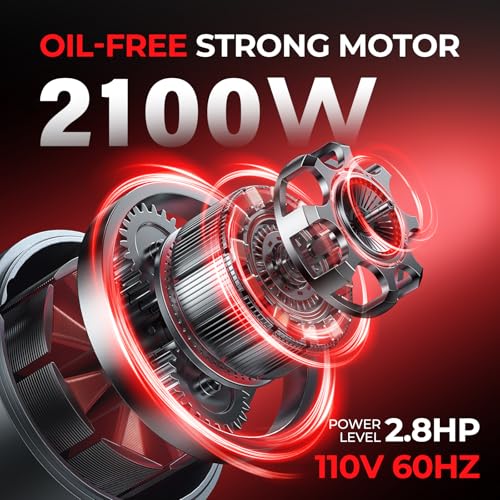 14 Gallon Ultra Quiet Air Compressor with Two Quick Couplers, 2.8HP MAX 115PSI Oil-Free Air Compressor Steel Tanks, 70dB Air Compressor with Wheels for Spray Painting, Auto Repair, Woodwork Nailing - size: 14G